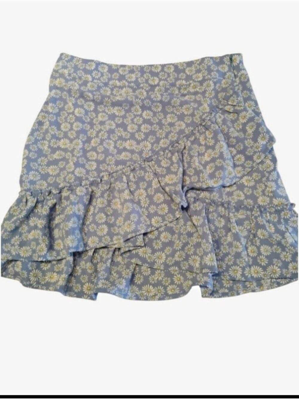 Forever 21 Size Small Blue Daisy Ruffle Mini Skirt Side Zipper